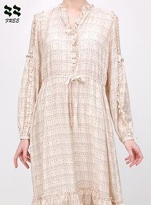 Ruffled check print long sleeve midi dress Front Detail Ruffled check print long sleeve midi dress Front Detail